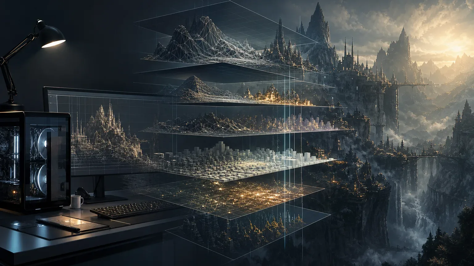 Koncepcyjna ilustracja technologii stojącej za produkcją nowej gry fantasy.