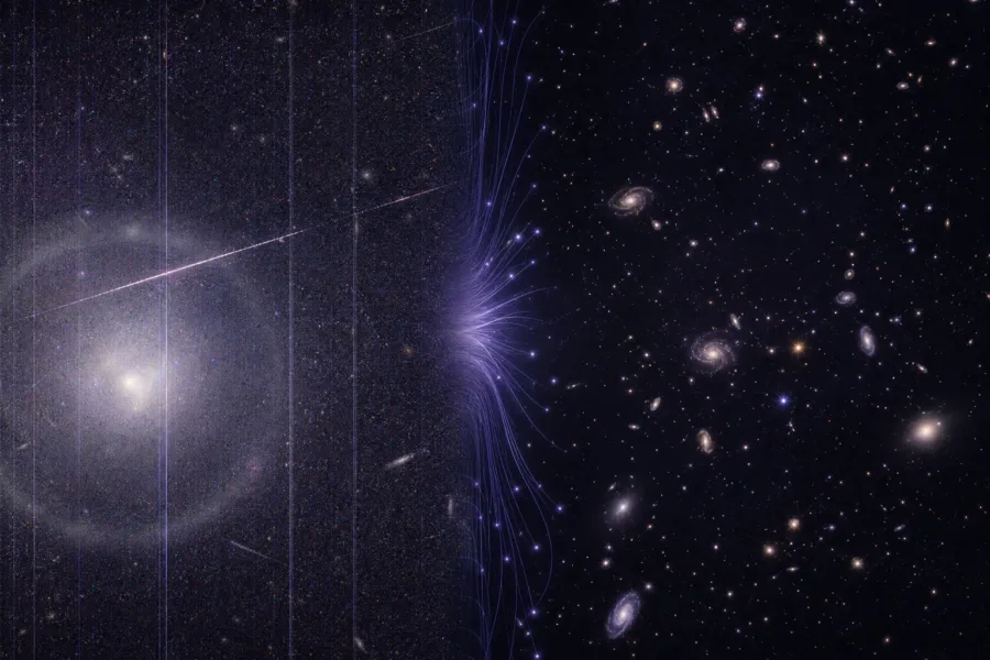 Ilustracja pokazująca odróżnianie sygnałów astronomicznych od zakłóceń w danych teleskopu.